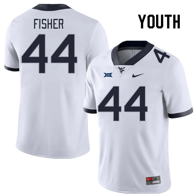 Youth #44 Oryend Fisher West Virginia Mountaineers College Football Jerseys Stitched Sale-White - Click Image to Close